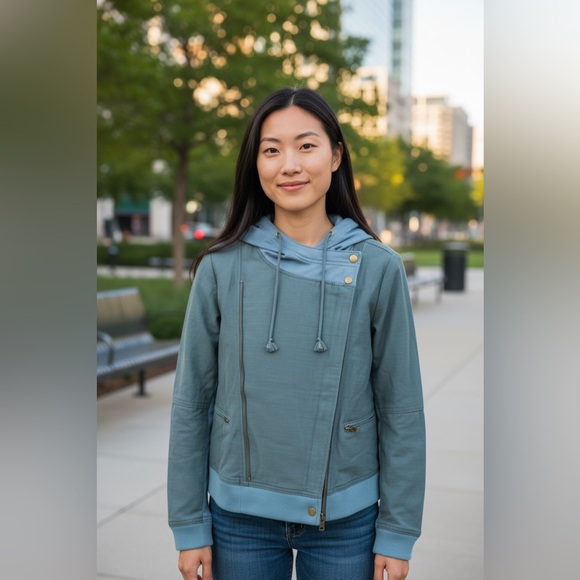 420. Woven Side Zip Hooded Jacket In Dark Teal - Picture 1 of 5